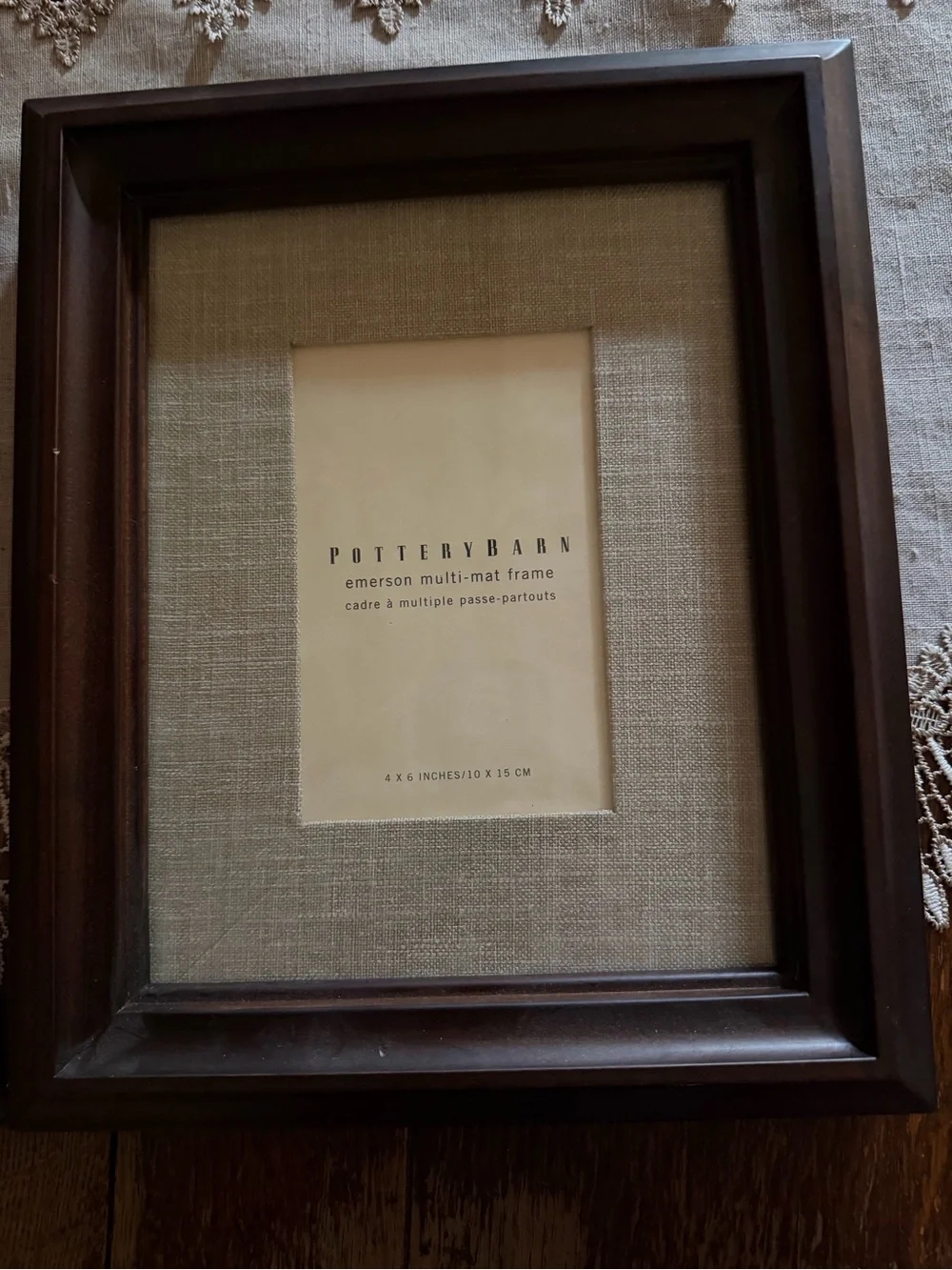 Pottery Barn Dark Brown Frame with Grey Cream Linen Mat